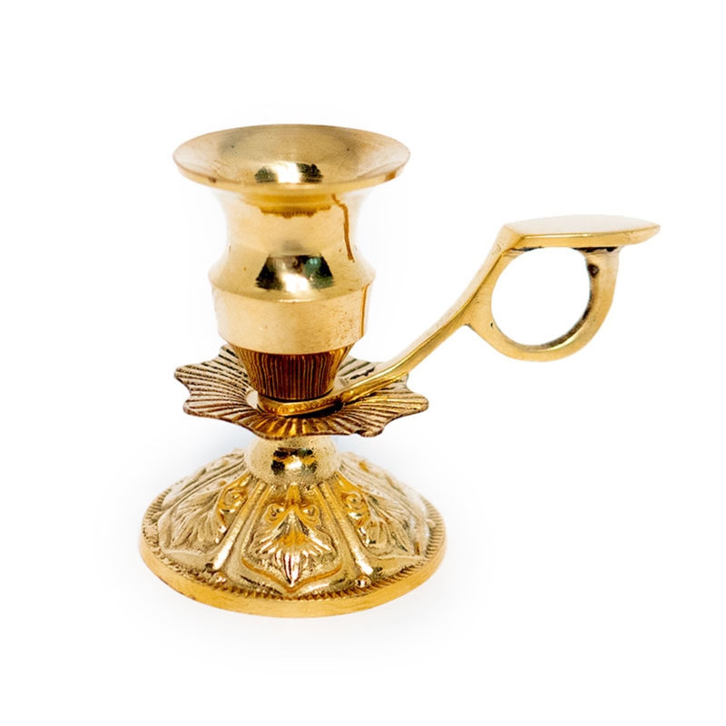 Candle Holder Curved Side Handle Gold Toned Traditional Style