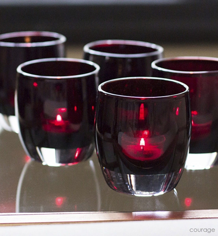 Candle Holder, Dark Red Blown Glass Rounded Minimalist Accent