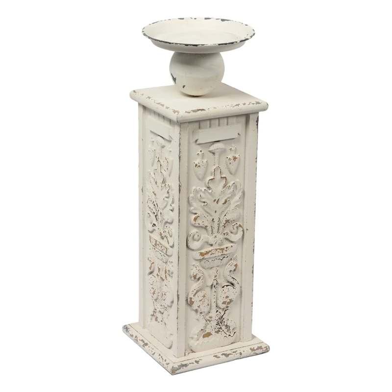 Candle Holder Distressed Whitewash Hand Carved Baluster Farmhouse Stand