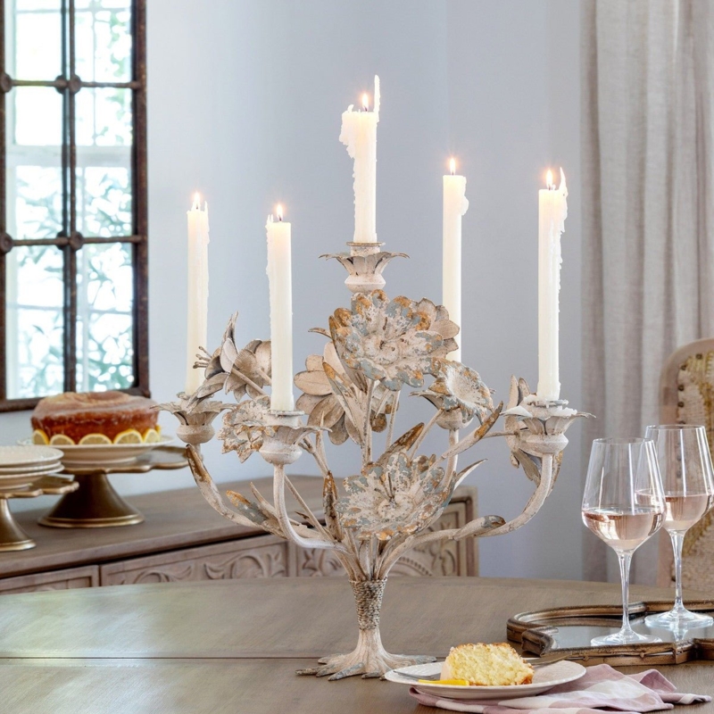 Candle Holder Distressed Whitewash Wood Baluster Farmhouse Pillar