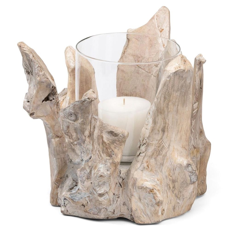 Candle Holder Driftwood Base Glass Hurricane Coastal Beach Style Lantern