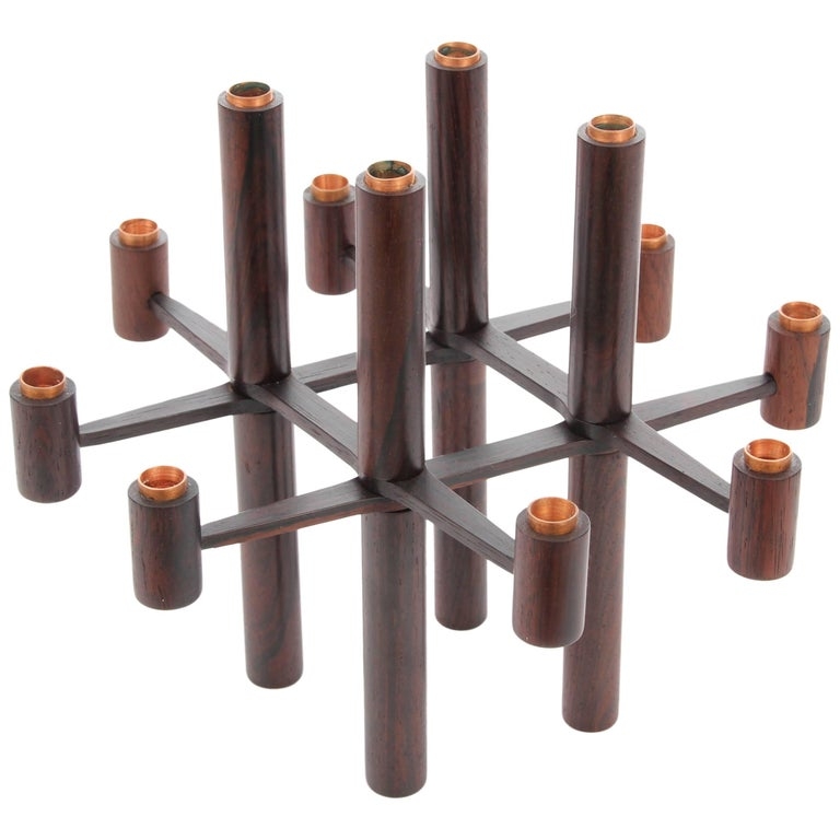 Candle Holder Folding Rosewood Pivoting Slats Mid-Century
