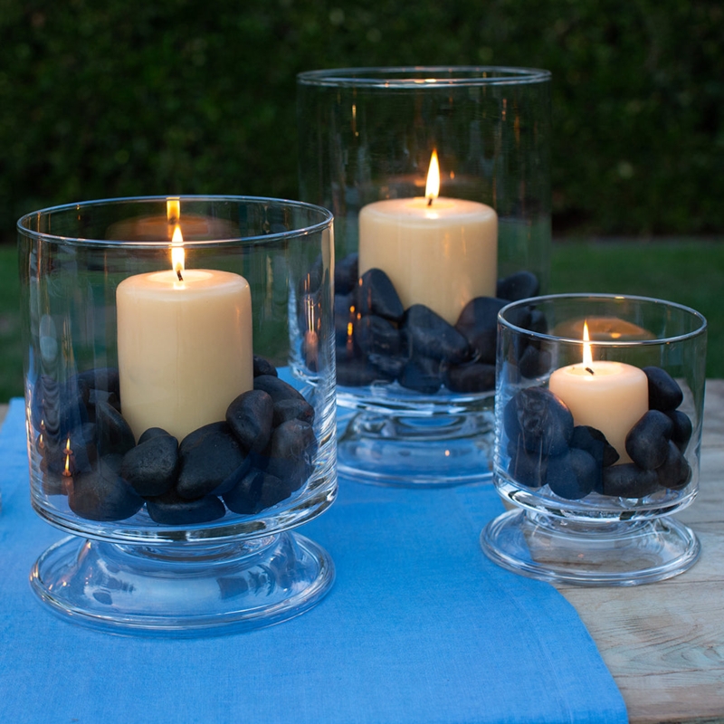 Candle Holder Footed Base Clear Glass Cylindrical Hurricane Trio Modern