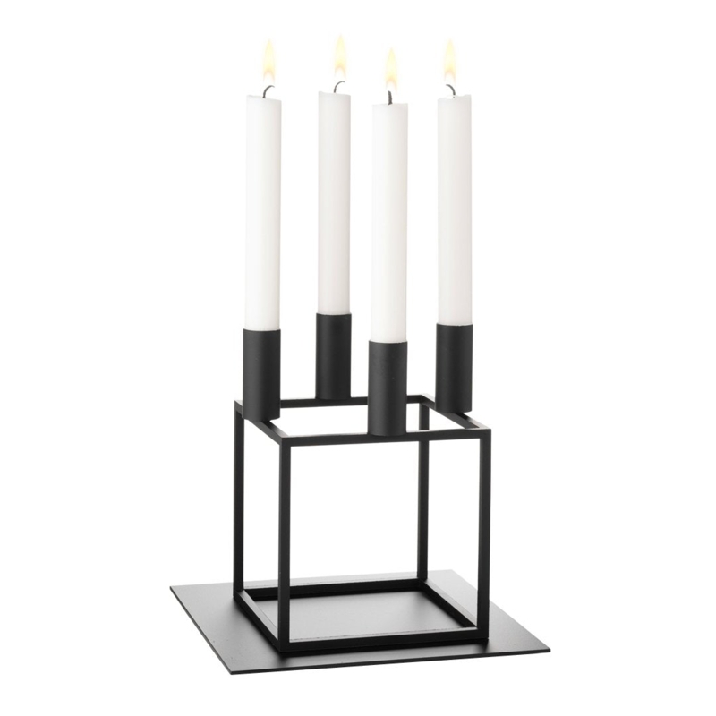 Candle Holder Geometric Cube Frame, Matte Black Centerpiece Accent.
