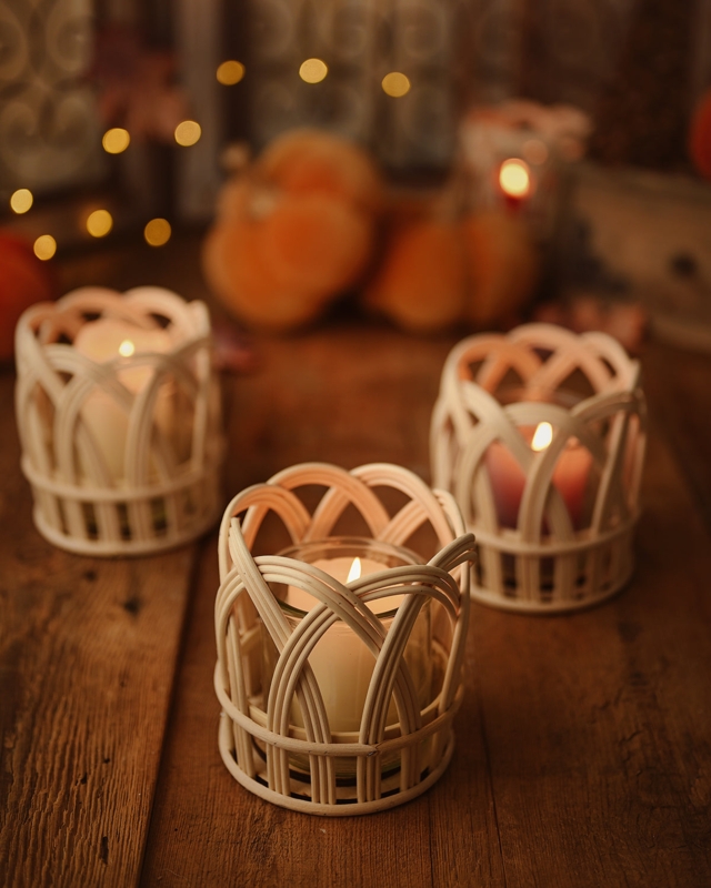Candle Holder Geometric Lattice Pattern Tan Ceramic Boho Lantern