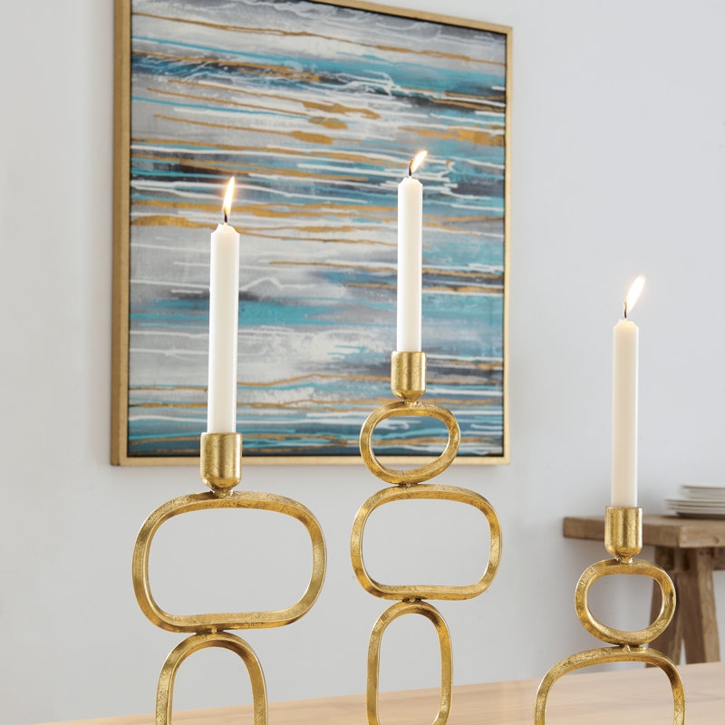 Candle Holder Geometric Sculpture Gold Black Contrast Rectangular Base