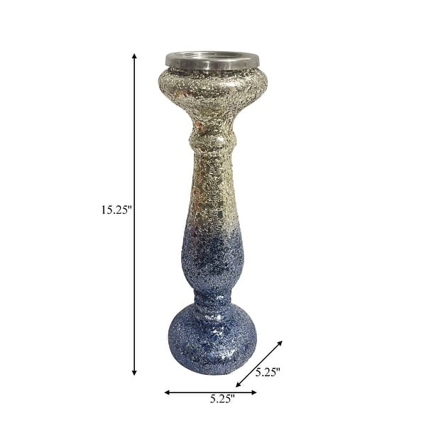 Candle Holder: Glam Blue Crackled Glass Goblet on Silver Pedestal