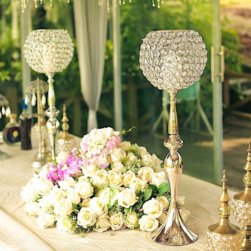 Candle Holder Gold Goblet Crystal Beaded Bowl Hanging Pendants 30 Inch
