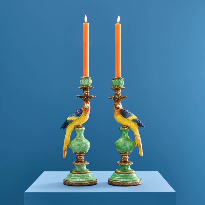 Candle Holder Gold Parrot Motif Branch Base Tropical Home Decor