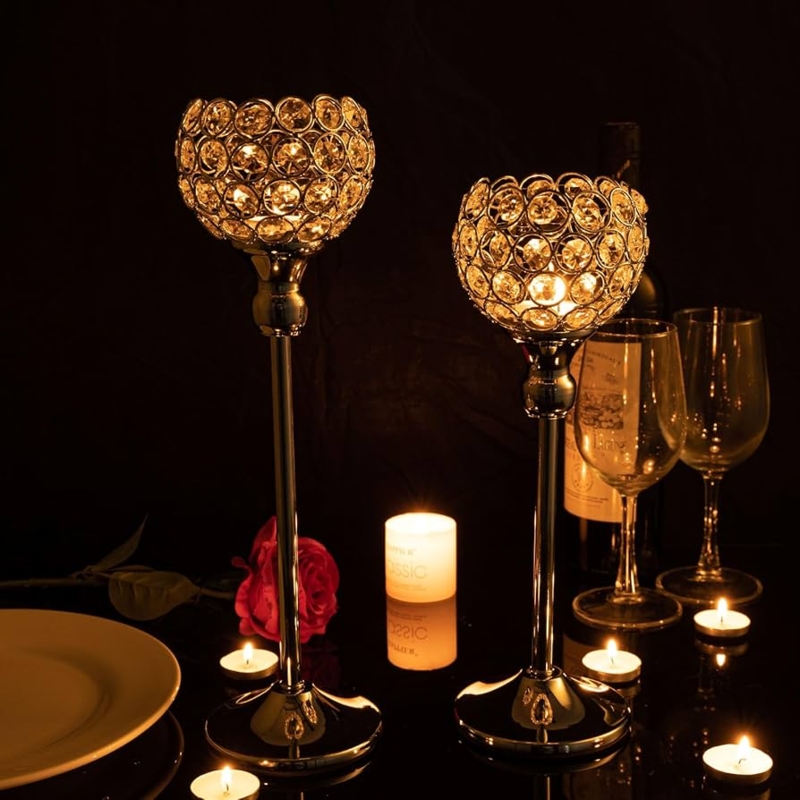 Candle Holder Gold Pedestal with Crystal Beaded Globe Glam Decor