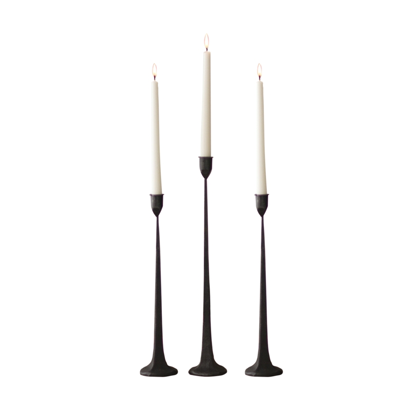 Candle Holder Graduated Heights Matte Black Cast Iron Texture