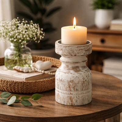 Candle Holder Hand Carved Look Turned Silhouette Espresso Brown