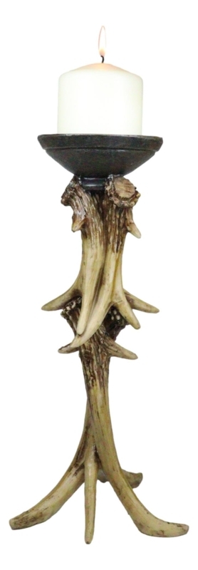 Candle Holder Lodge Style with Entwined Antler Silhouette