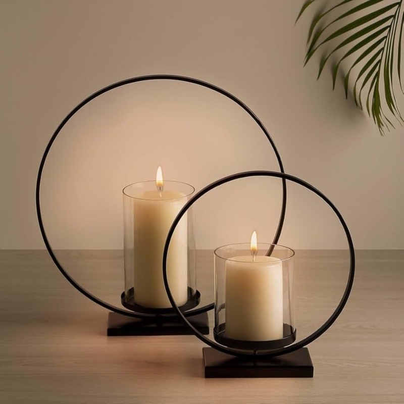 Candle Holder Matte Black Circular Silhouette modern mantel candle holder