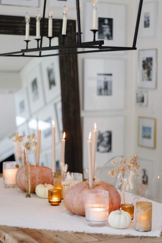 Candle Holder: Matte White Painted Pumpkins, Modern Farmhouse Style