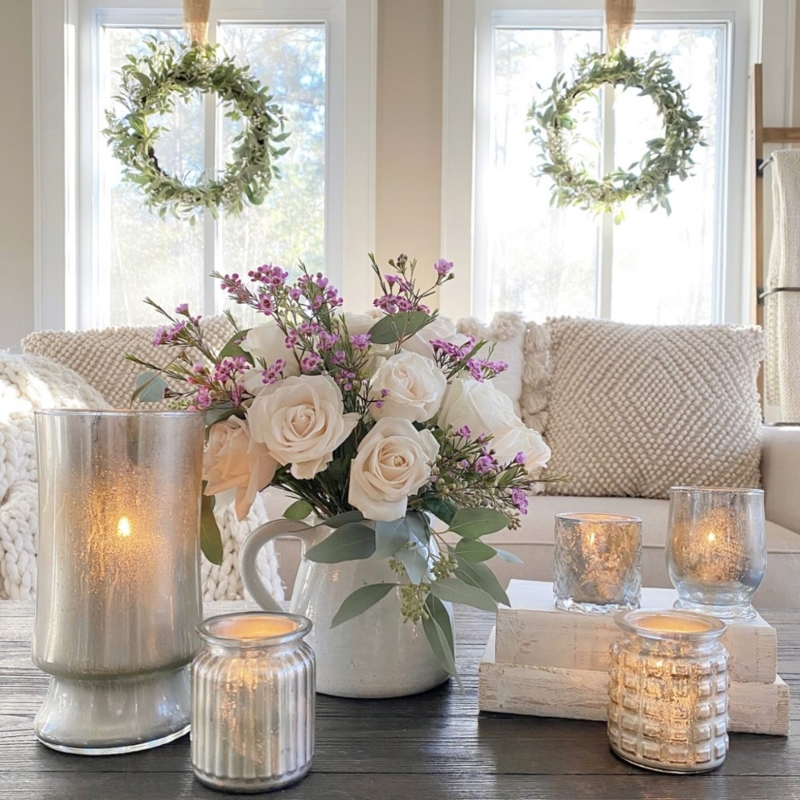Candle Holder Mercury Glass Antiqued Silver Pedestal Farmhouse Set