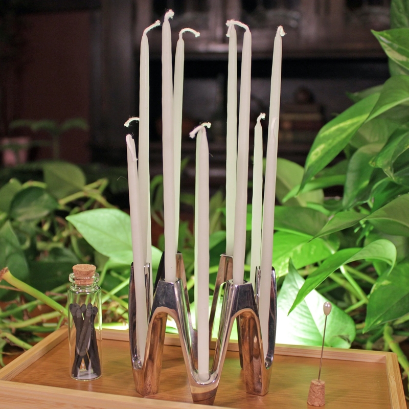 Candle Holder Mint Enamel Atomic Silhouette Brass Accents Retro Set