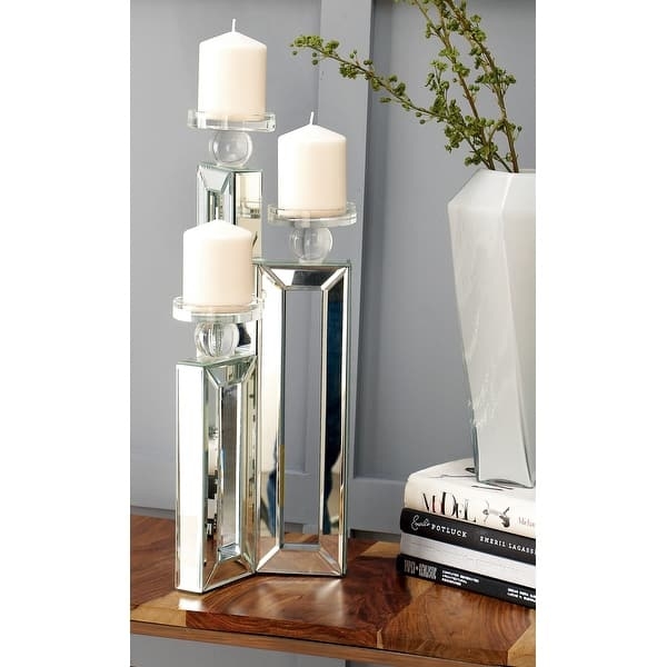 Candle Holder Mirrored Accents Silver Tiered Glam Centerpiece