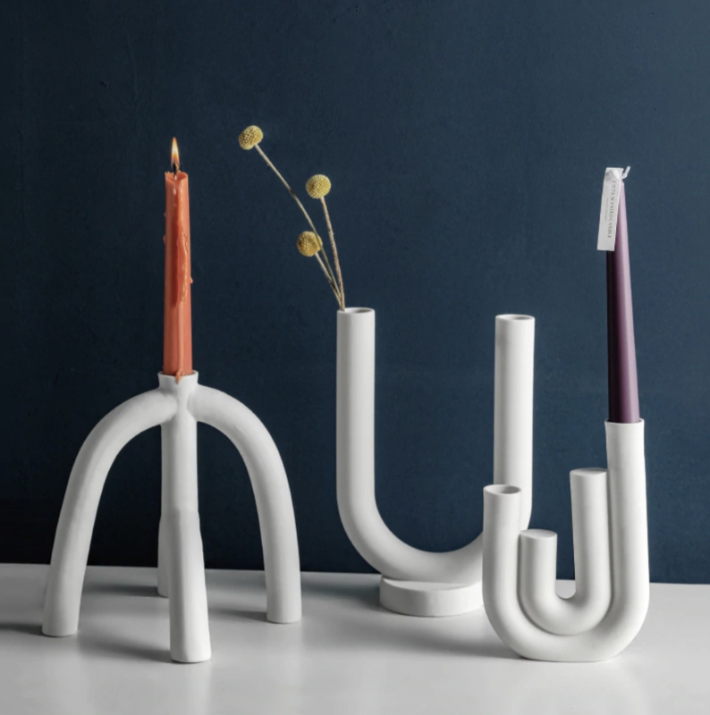 Candle Holder Modern Arch Sculptural Matte Ceramic Set