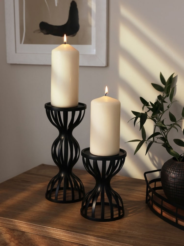 Candle Holder, Modern Wire Mesh, Matte Black Metal
