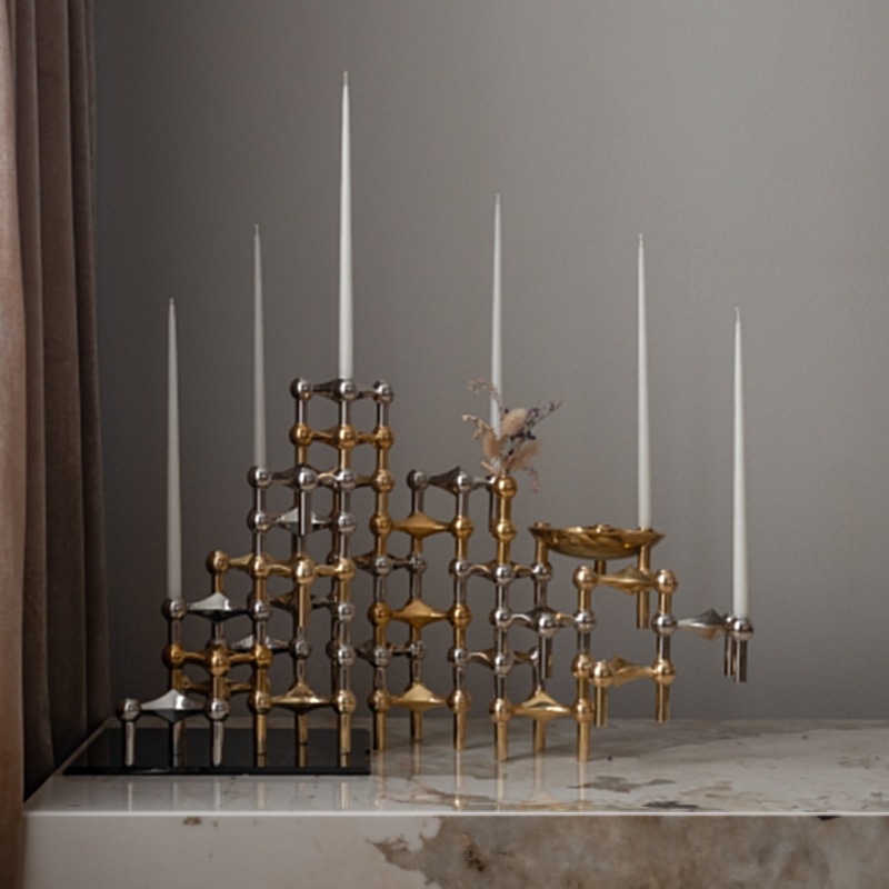 Candle Holder Molecular Structure Black Gold Mixed Metal Geometric