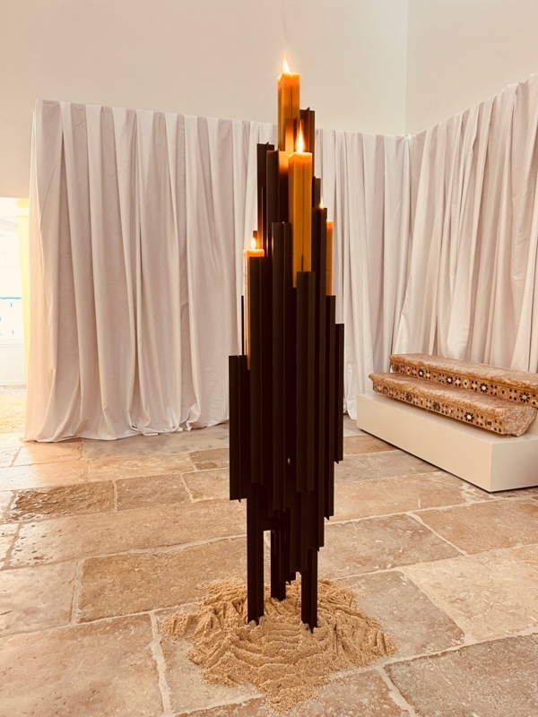 Candle Holder Monolithic Silhouette Stone Like Beige Architectural