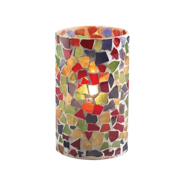 Candle Holder Mosaic Cylindrical Form Artisanal Tiled Glass