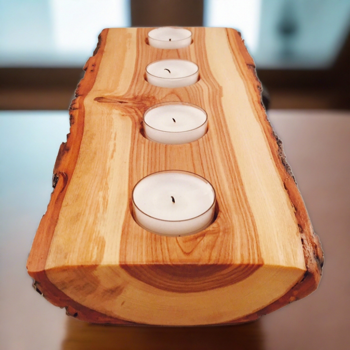 Candle Holder Natural Bark Edge Half Log Silhouette Rustic Centerpiece