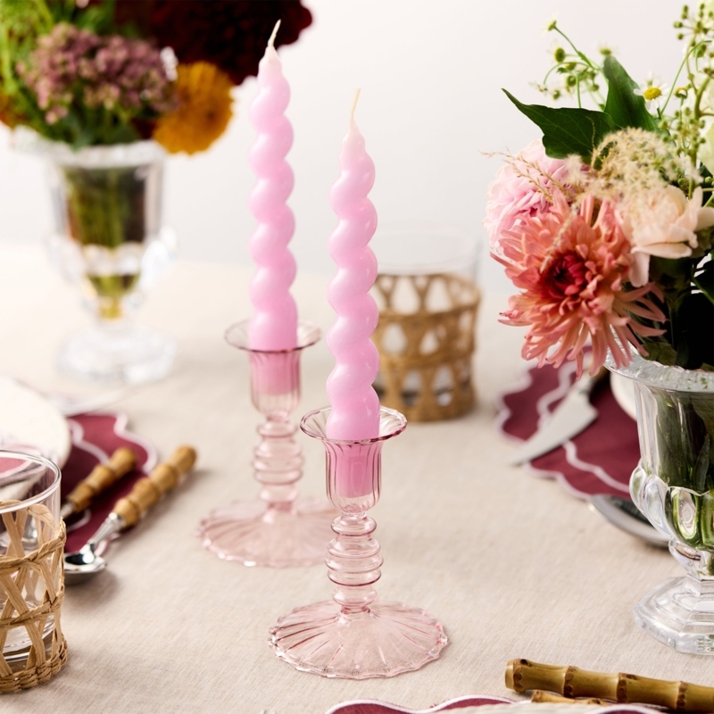 Candle Holder Pair with Tapered Silhouette in Fluted Glass