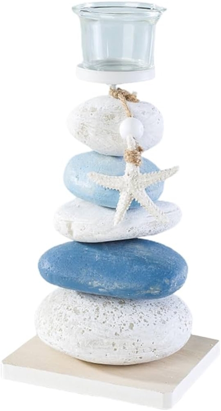 Candle Holder Pillar Style Nautical Netting Detail Distressed