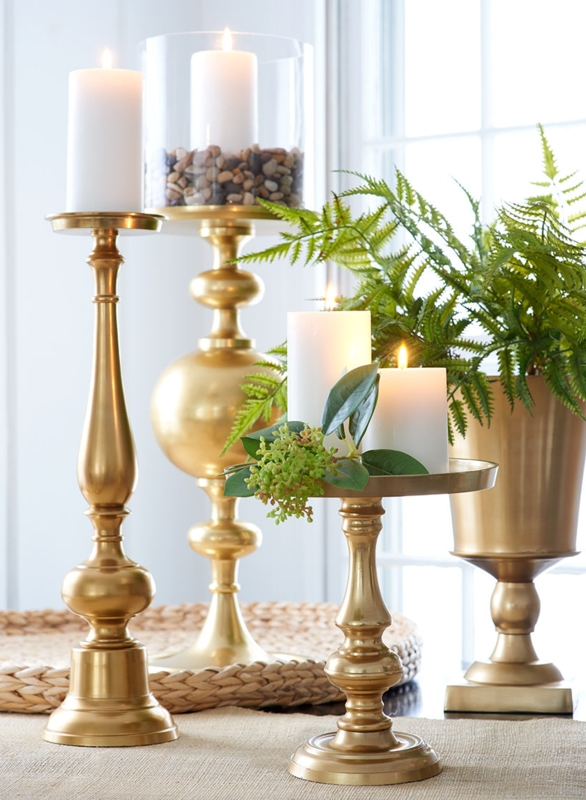 Candle Holder, Polished Gold Set, Staggered Heights