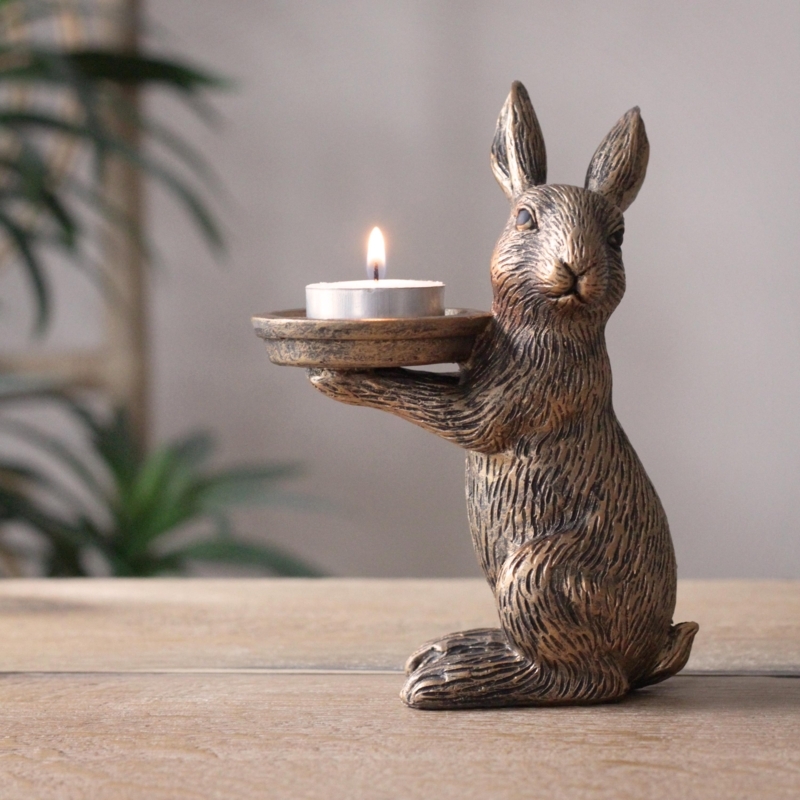 Candle Holder Polished Silver Hare Design Whimsical Rabbit Candle Holder