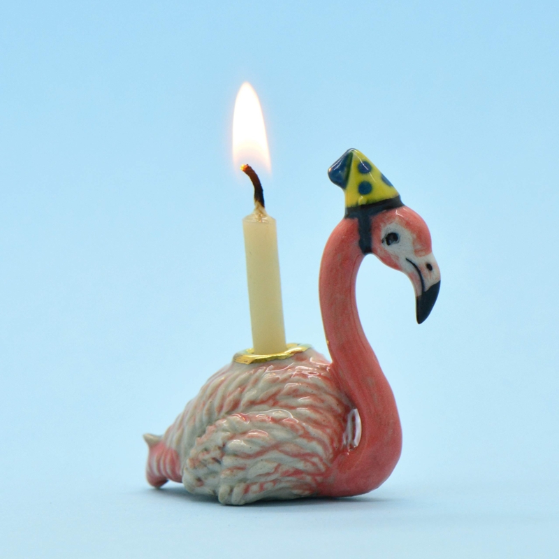 Candle Holder Porcelain Flamingo Silhouette Hand Painted Novelty Decor
