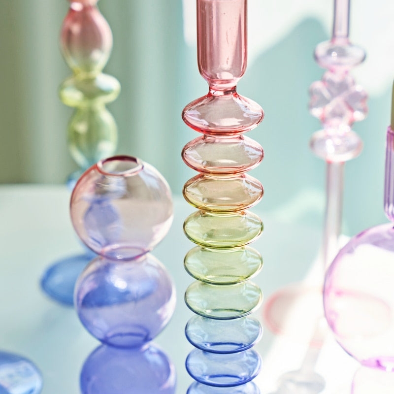 Candle Holder Rainbow Finish Iridescent Bowl Shape Holographic