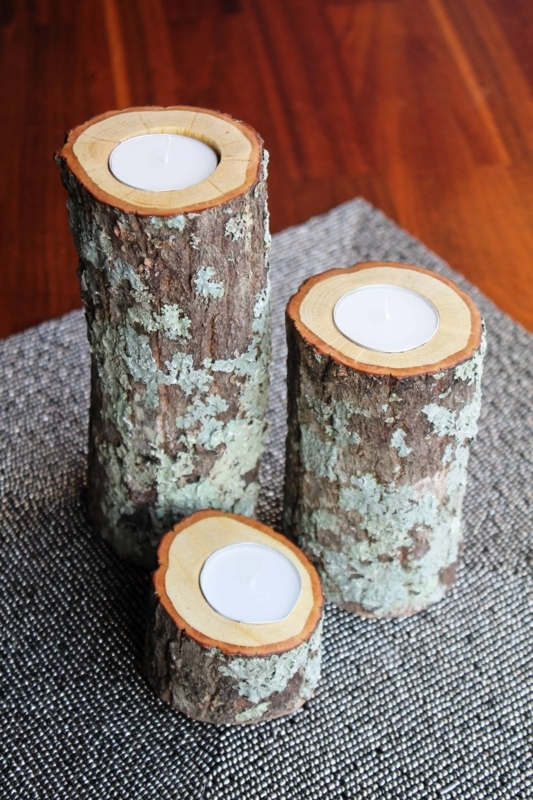 Candle Holder Recessed Votive Well Natural Bark Exterior Rustic