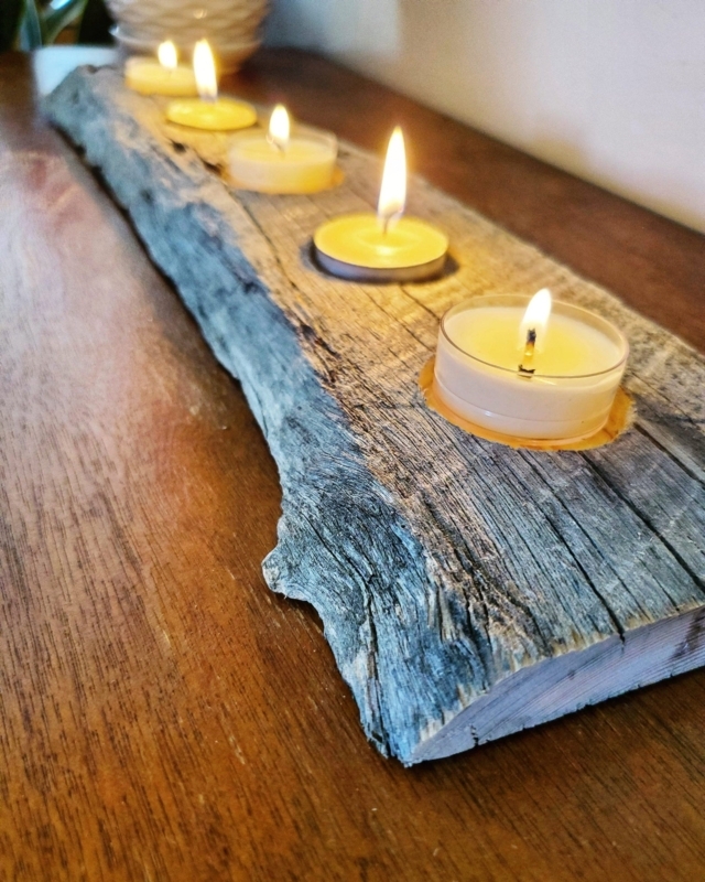 Candle Holder Reclaimed Barn Wood Five Tea Light Capacity Rustic Decor