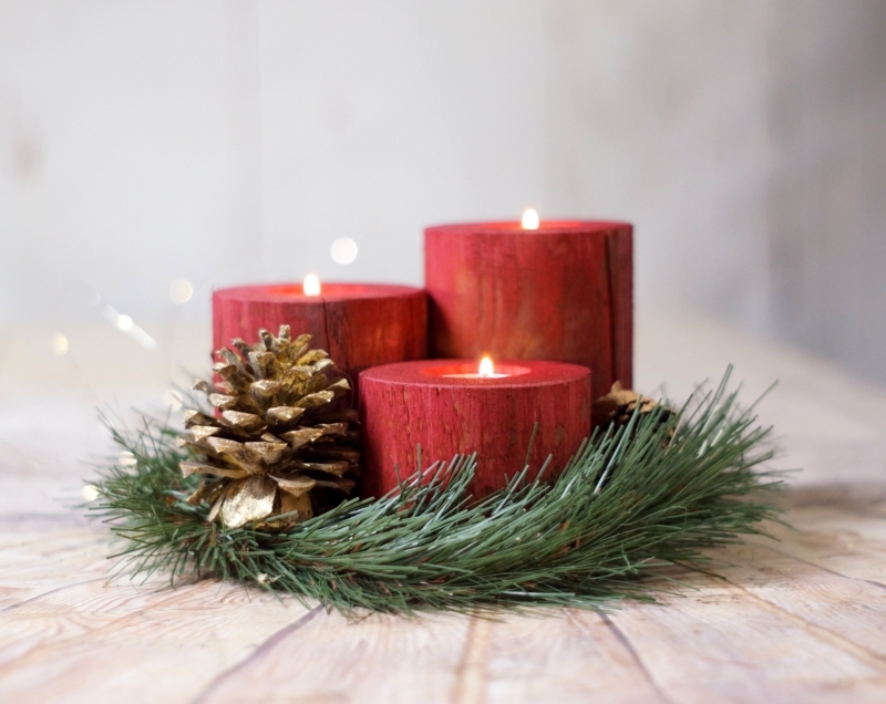 Candle Holder Rustic Wood Tea Light Holder Decor Frosted Evergreen