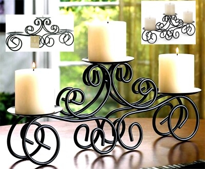 Candle Holder Scrolling Metalwork Dark Bronze Tuscan Table Decor