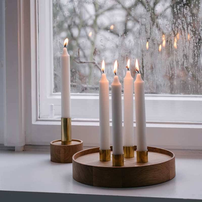 Candle Holder Sculptural Vertical Segments, Natural Wood Contemporary.