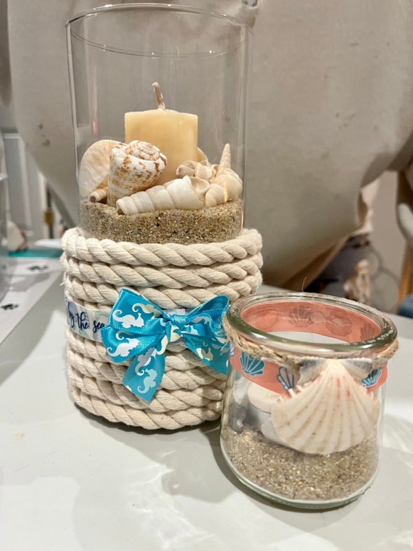 Candle Holder Seashell Illustrations Matte Texture Coastal Pillar Accents