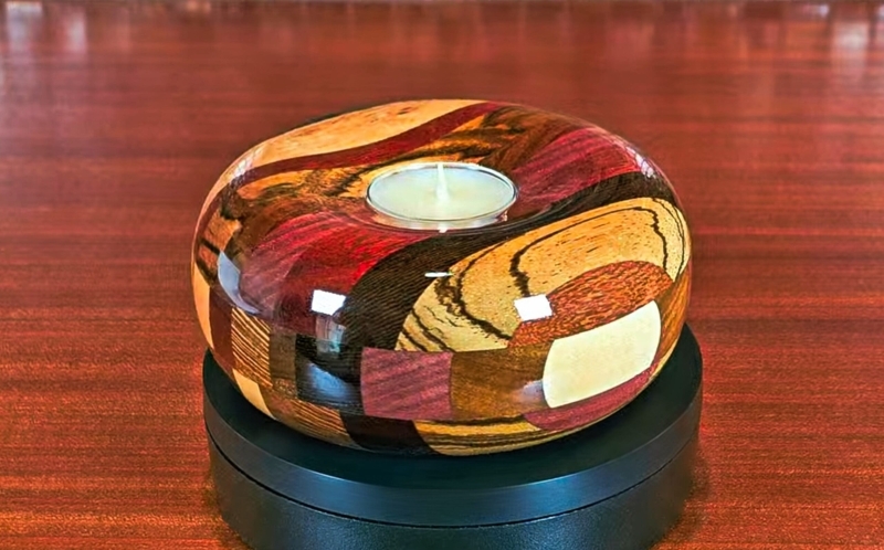 Candle Holder Segmented Laminated Wood Wide Base Profile Artisanal