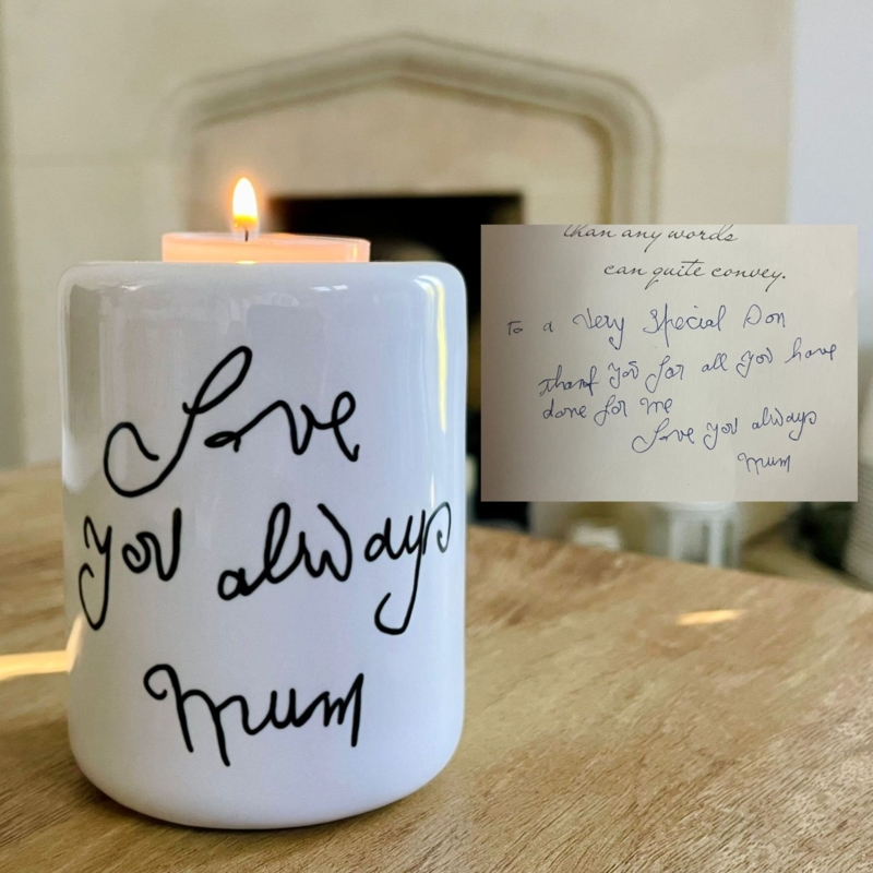 Candle Holder Sentimental Handwriting Memorial Gift Cylindrical Glass