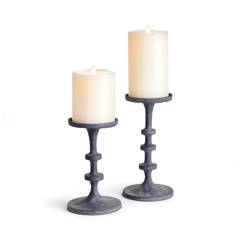 Candle Holder Set Abacus Inspired Stacked Bead Shaft Matte Charcoal