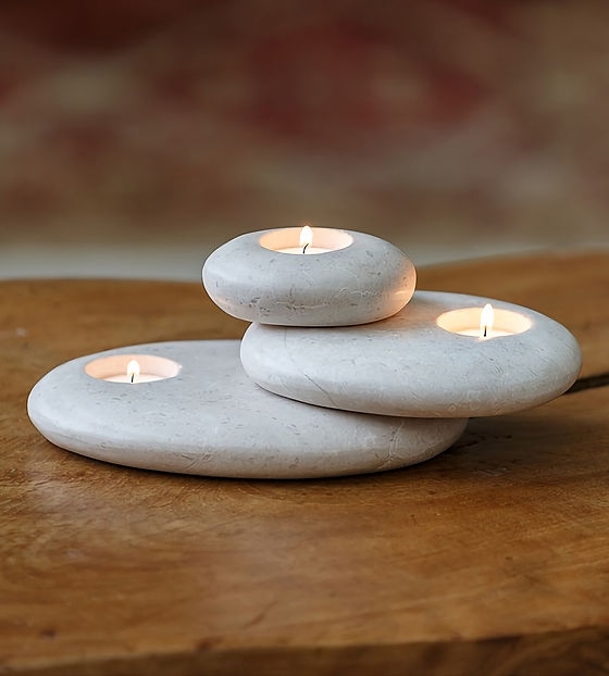 Candle Holder Set, Coastal Accent, Zen Stacked Stone Candle Holders
