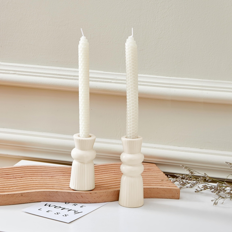Candle Holder Set Cream Ceramic Knot Design Sculptural Minimalist Decor