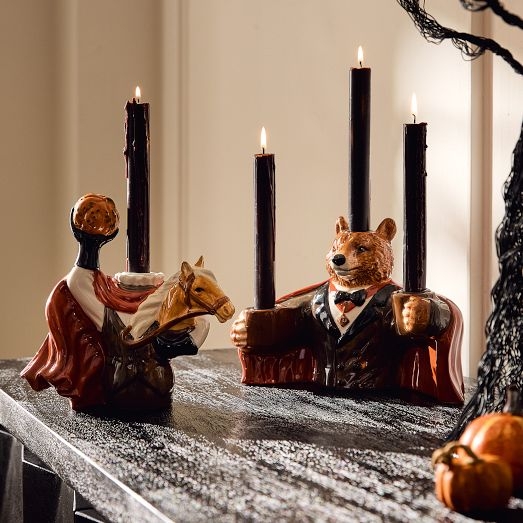 Candle Holder Set Dapper Animal Characters Halloween Theme Gothic Decor