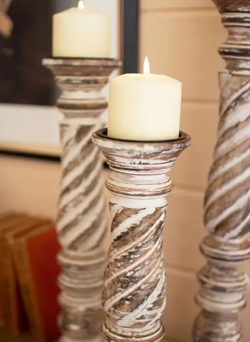 Candle Holder Set Dark Brown Turned Wood with Matte Finish