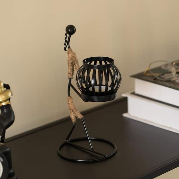Candle Holder Set Distressed Bronze Wire Human Figure Silhouette