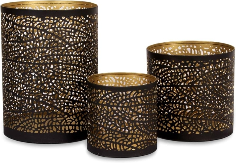 Candle Holder Set Geometric Wireframe Mixed Height Trio