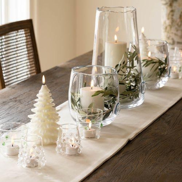 Candle Holder Set Glass Hurricane Gold Rimmed Base Cream Graduated